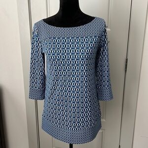 Ann Taylor XS blue black white print tunic top